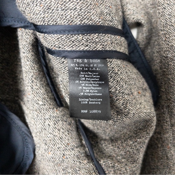 Rag & Bone Wool Blend Grey Brown Tweed Military Blazer Jacket Size 10 - Picture 5 of 6